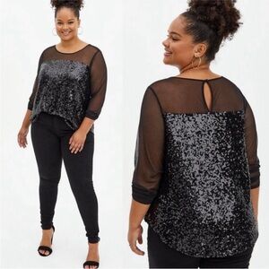 Torrid Black Sequin Mesh Top NWT Size 1
